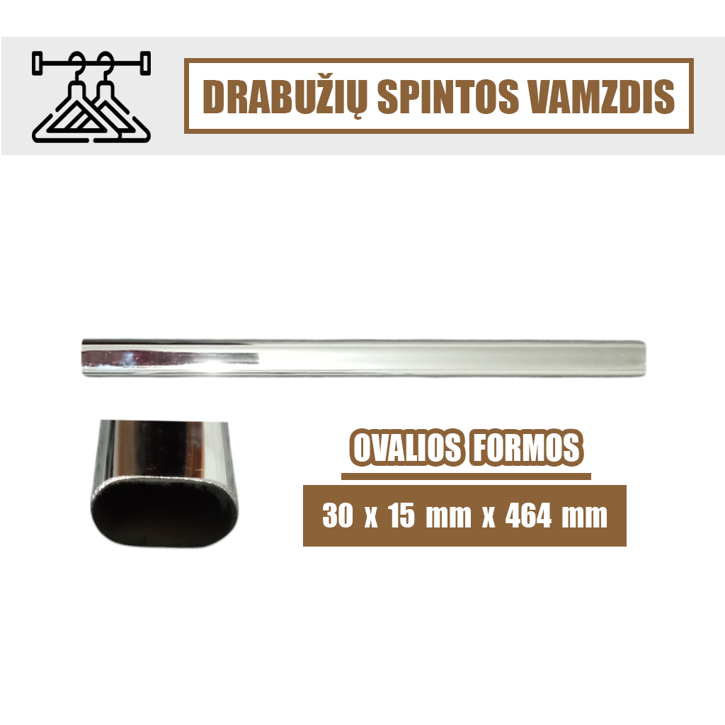 Ovalus drabužių spintos vamzdis (30 x 15 x 464 mm) - Image 1