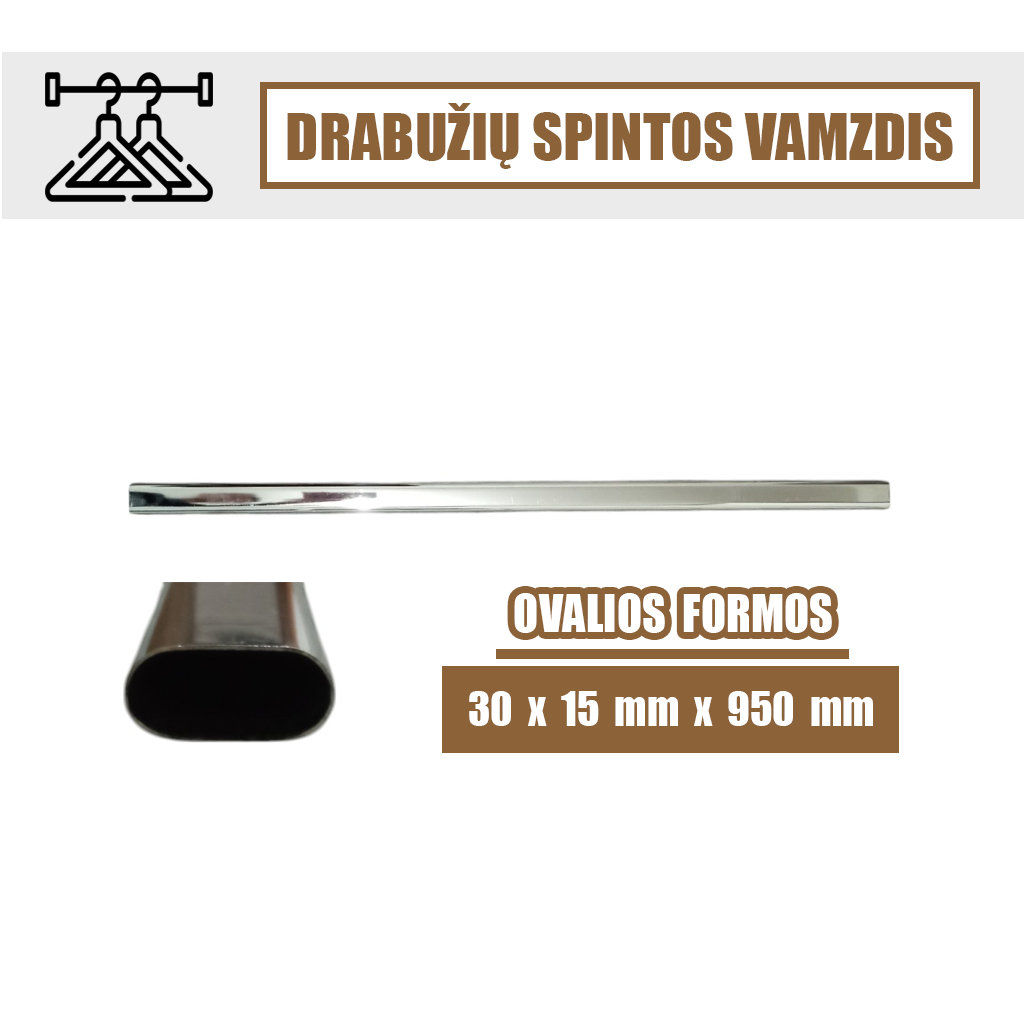 Ovalus drabužių spintos vamzdis (30 x 15 x 950 mm) - Image 1