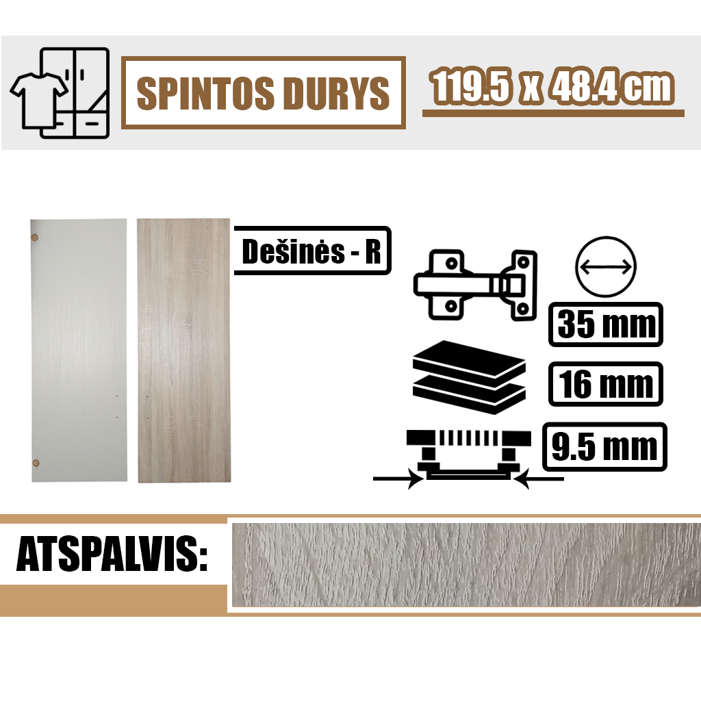 Papildomos durys spintai 119.5 x 48.4 cm (dešinės pusės) - Image 1