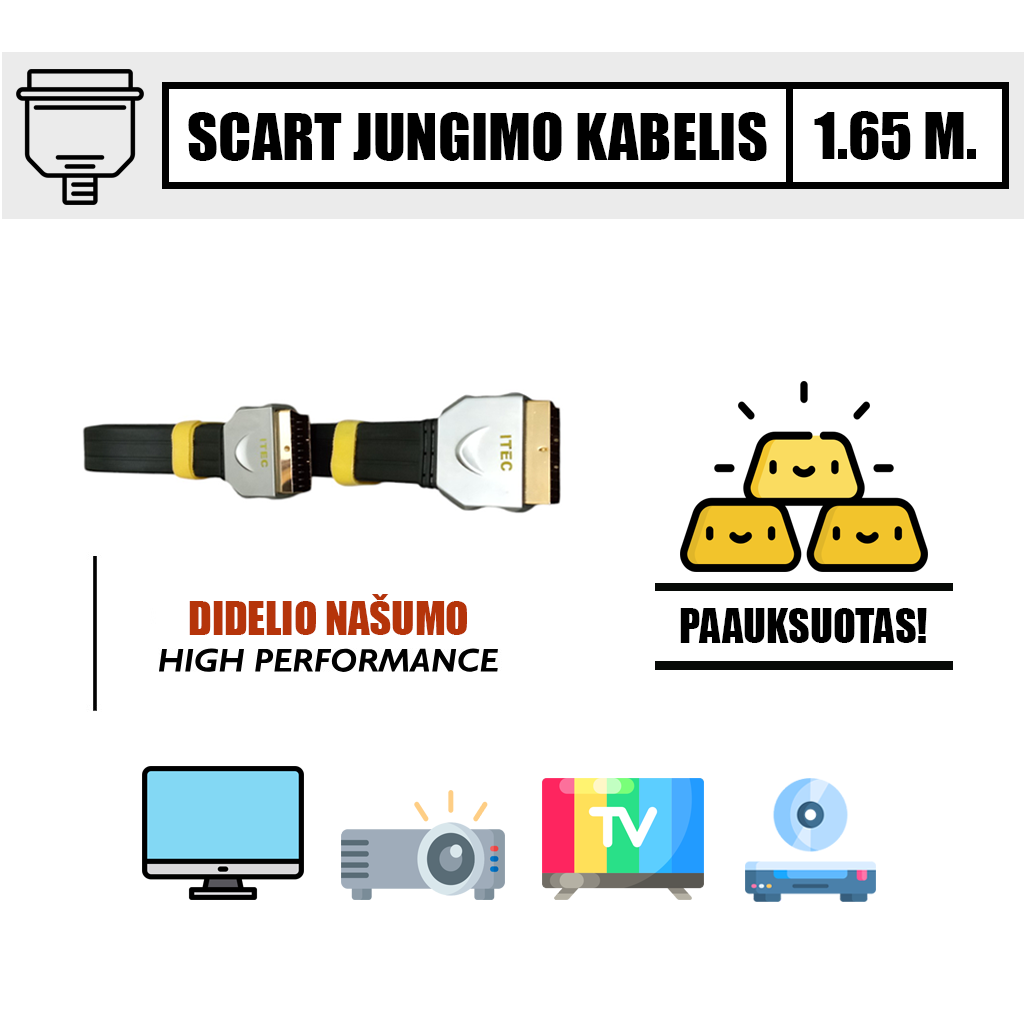 SCART didelio našumo kabelis 1.65 m. (kelių gyslų skydas) - Image 1