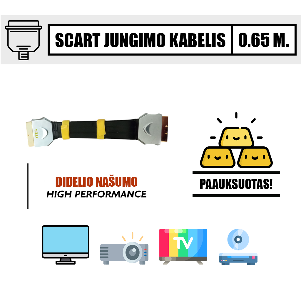 SCART didelio našumo kabelis 0.65 m. (kelių gyslų skydas) - Image 1
