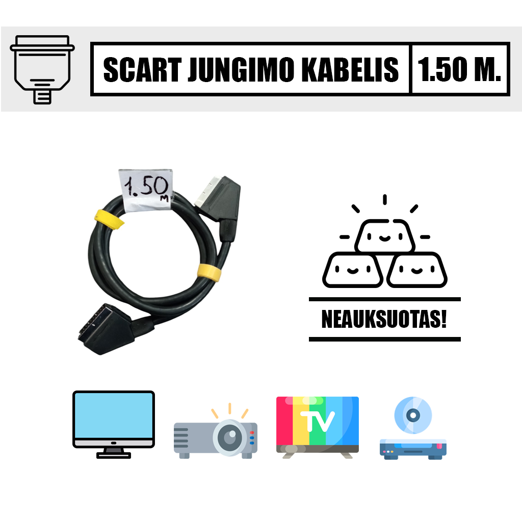 SCART neauksuotas kabelis 1.5 m. (kelių gyslų skydas) - Image 1