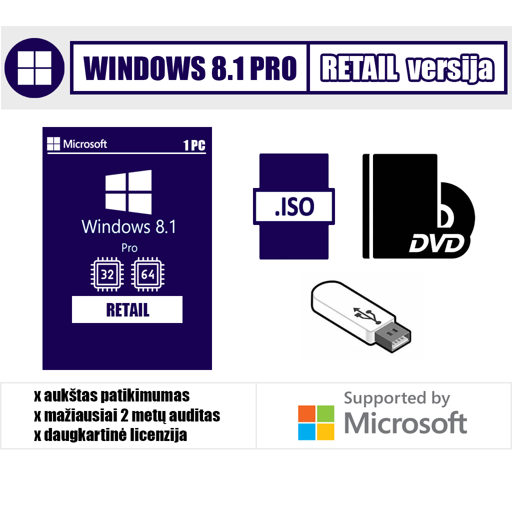 Windows 8.1 „Professional“ fizinė diegimo dėžutė (RETAIL)