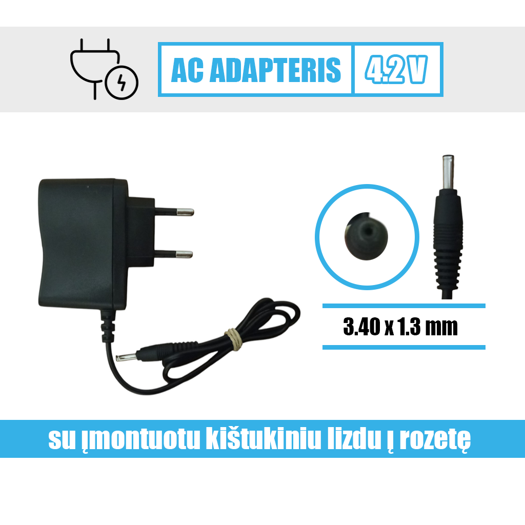 AC adapteris „Travel” 4.2V=500 mA (3.40 x 1.3 mm) - Image 1