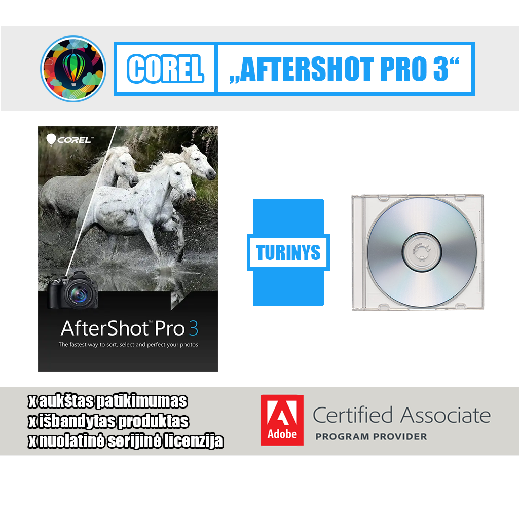 Pilnas Corel AfterShot Pro 3 versijos paketas