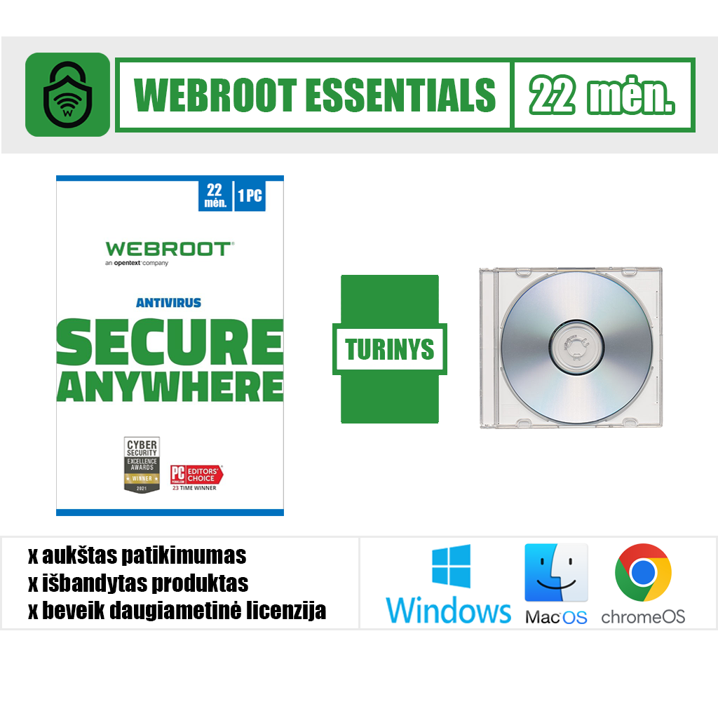 „Webroot Essentials“ (22 mėn, 1 įrenginys) / Fizinė dėžutė
