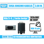 SVGA-HD 15 pin kabelis (išorinis)  / 3.00 m. / juodas / VGA 3+9