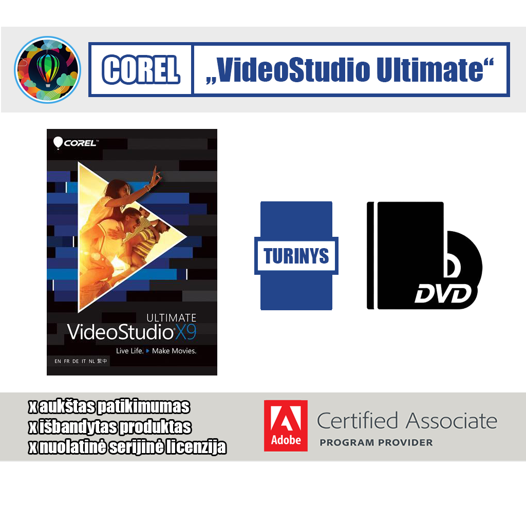 Corel VideoStudio X9 Ultimate versijos paketas