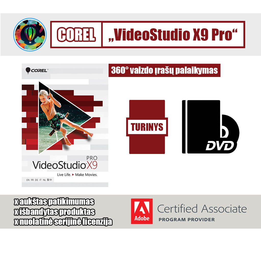 Corel VideoStudio X9 Pro versijos paketas