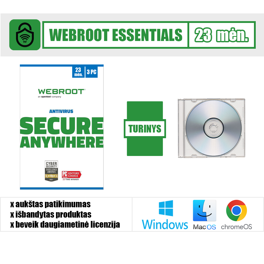 „Webroot Essentials“ (23 mėn, 3 įrenginiai) / Fizinė dėžutė