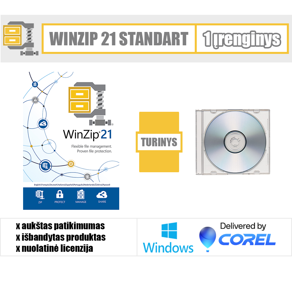 Pilnas WinZip 21 Standart versijos paketas (2016 m.)