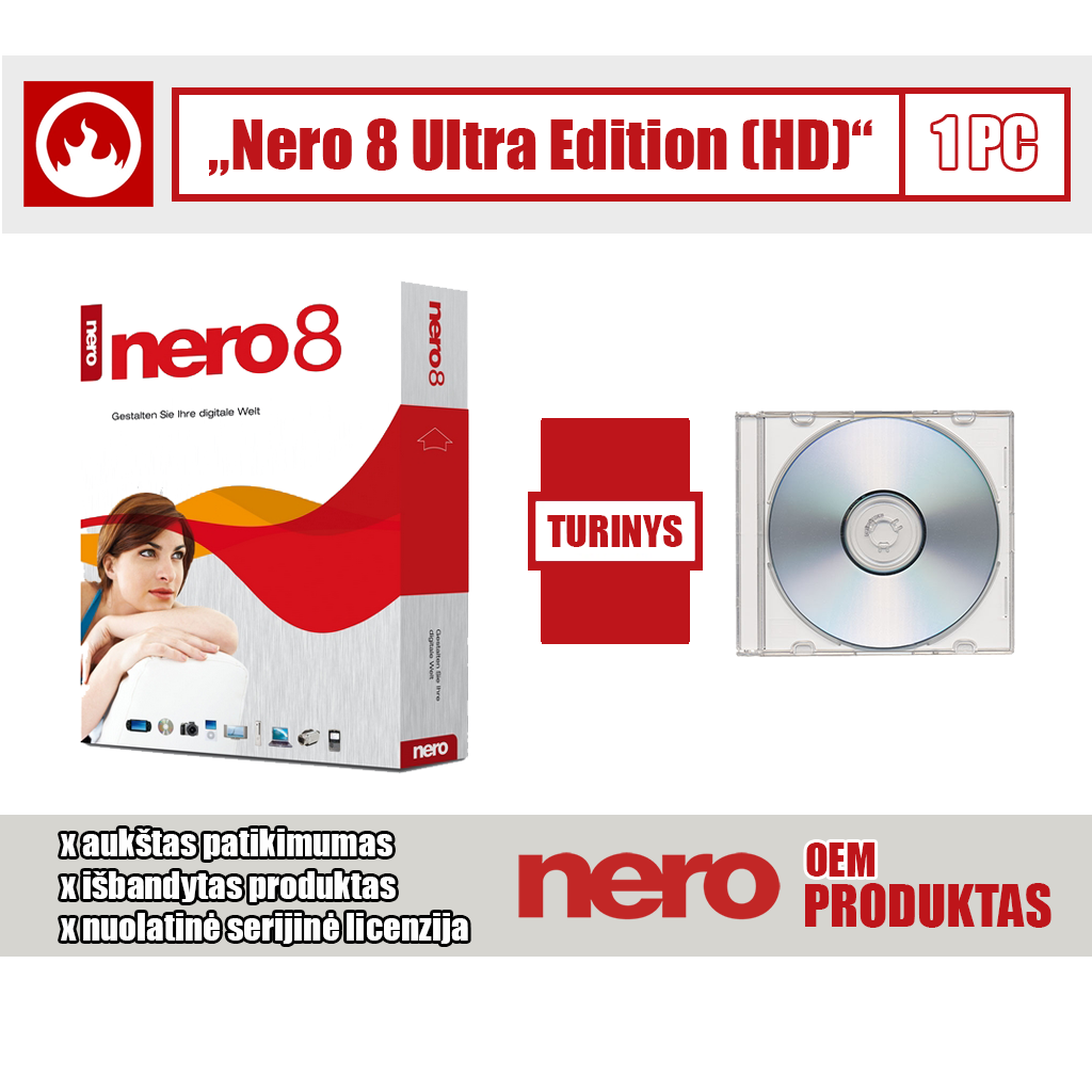 Nero 8 Ultra Edition (HD) failų ir medijos įrašymo rinkinys