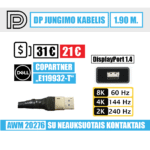 DP 1.4 kabelis / su neauksuotais kontaktais / 1.90 m. / E119932-T